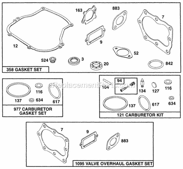 KitsGasket Sets Diagram and Parts List for 135702-0015-01  Briggs and Stratton Engine